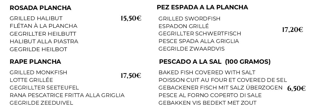Pescado plancha de la Paella Torremolinos - Carta Pescado plancha de la Paella Torremolinos - Carta