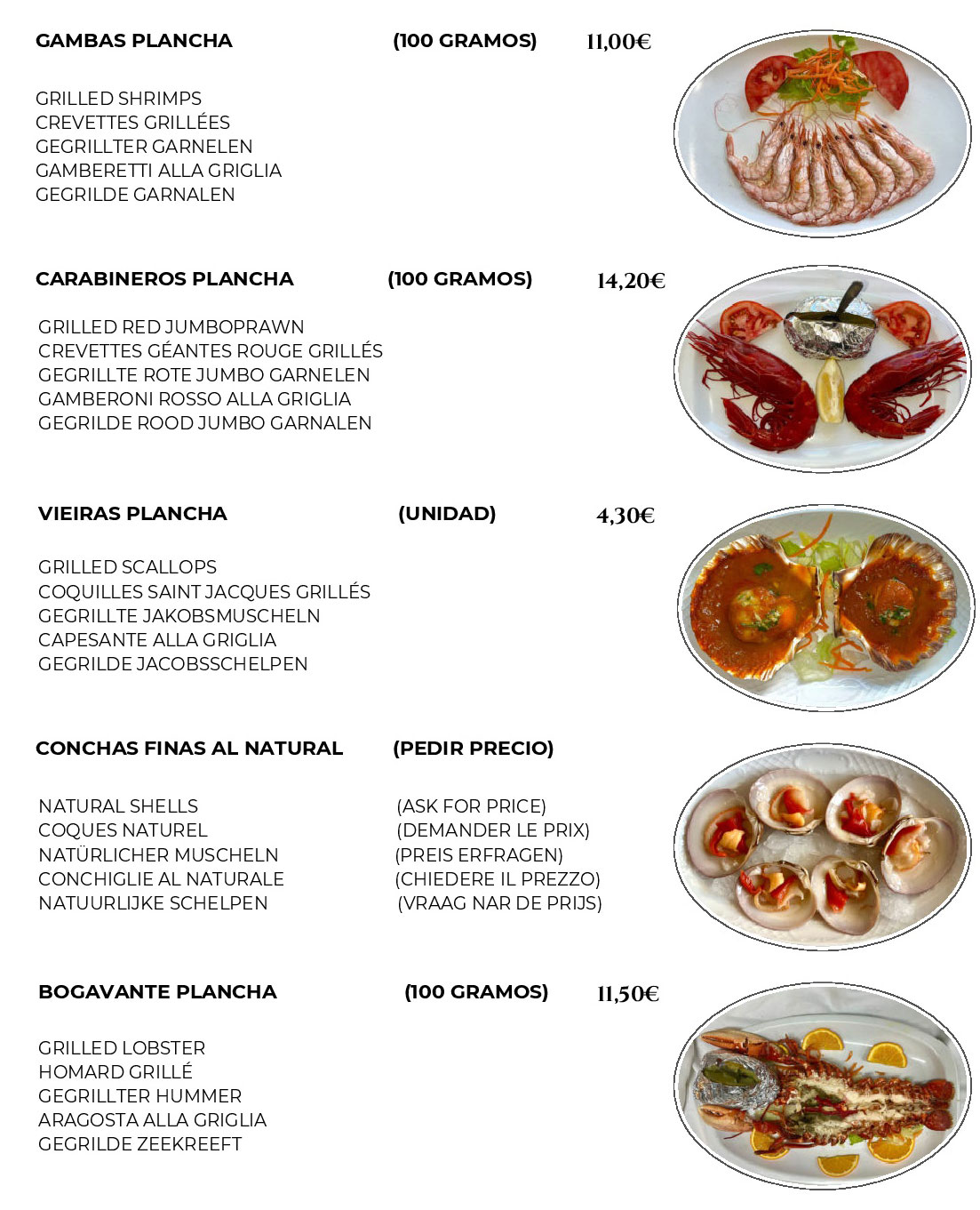 Mariscos de la Paella Torremolinos - Carta Mariscos de la Paella Torremolinos - Carta