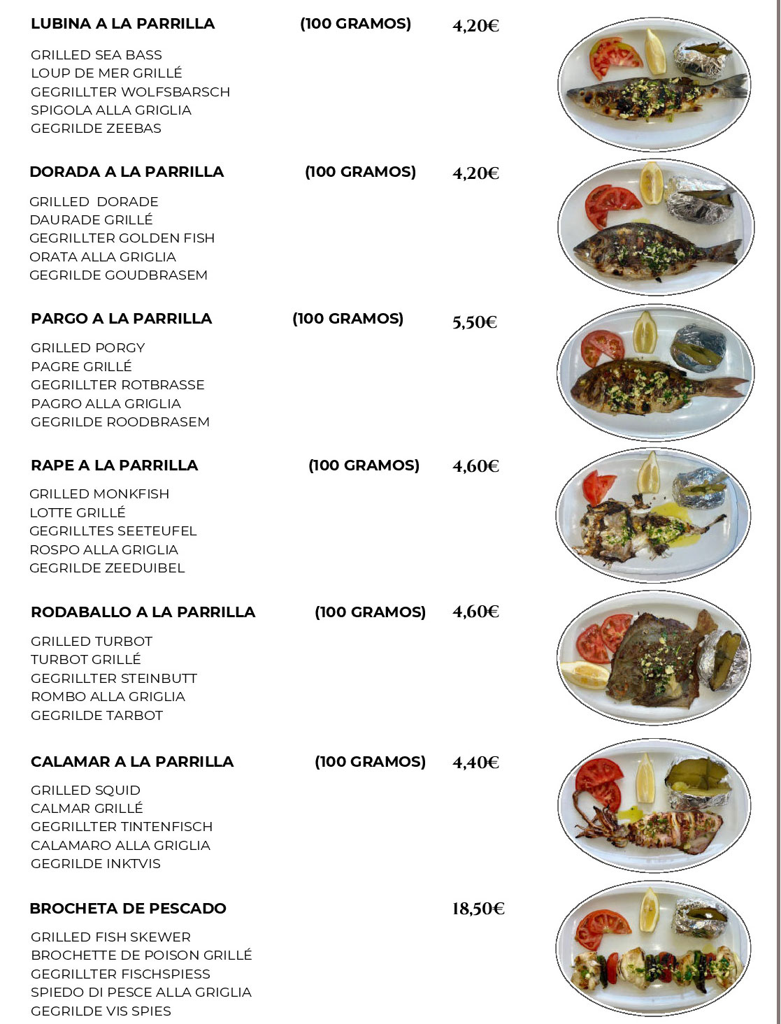 Pescados de la Paella Torremolinos - Carta Pescados de la Paella Torremolinos - Carta